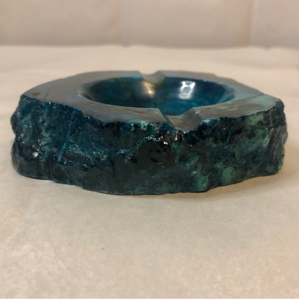 Vintage Genuine Turquoise Alabaster Ashtray Made In Italy Romano Bianchi - Picture 4 of 6